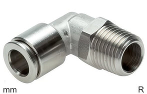 Codo Conector Push-In Acero Inoxidable Roscas R Macho Giratorio