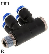 Distribuidor 4 Vías Conector Push-In Latón Y Plástico Roscas R Macho