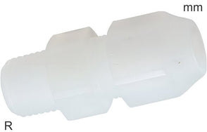 Racor De Compresión Plástico PVDF Roscas R Macho Para Mangueras De Plástico