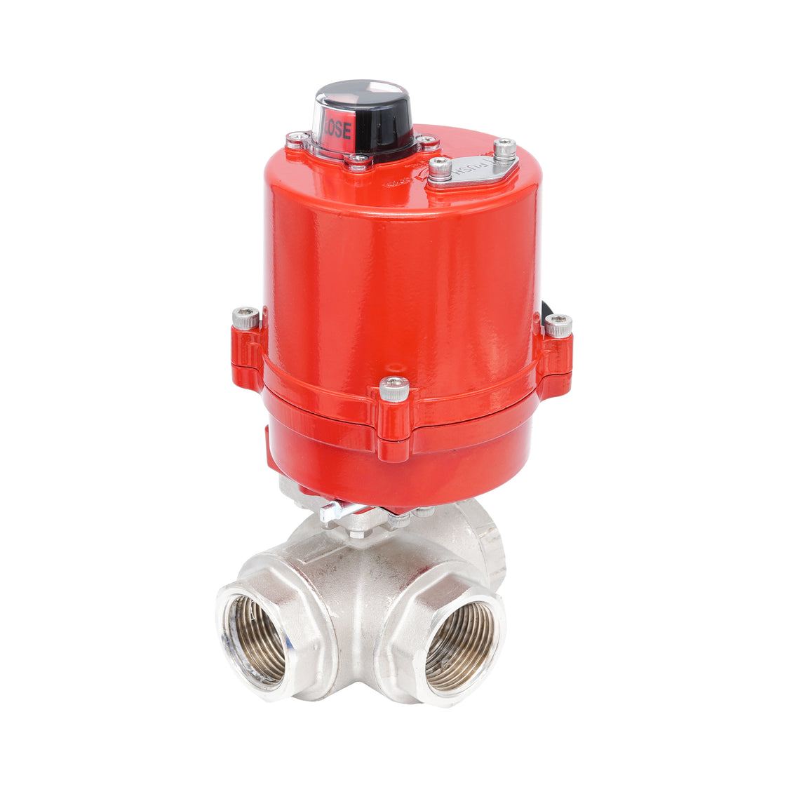 Válvula de bola eléctrica 3 vías con perforación en L de latón Rp 1-1/2" 24 V AC/DC