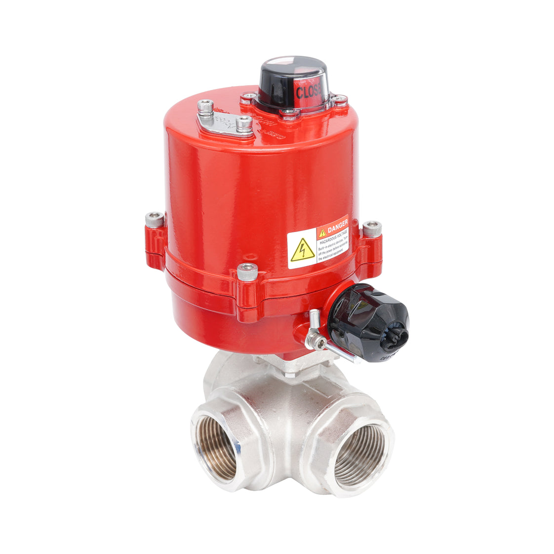 Válvula de bola eléctrica 3 vías con perforación en L de latón Rp 1-1/4" 12 V AC/DC