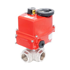 Válvula de bola eléctrica modulante 3 vías con perforación en L de latón Rp 1-1/4" 24 V AC/DC
