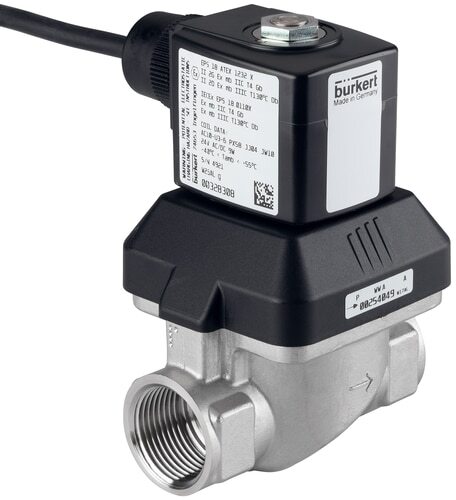 Electroválvula G3/8'' NC Acero inoxidable FKM 0,5-10bar/7-145psi 230VAC/DC Antigolpe de ariete ATEX 6213 394178