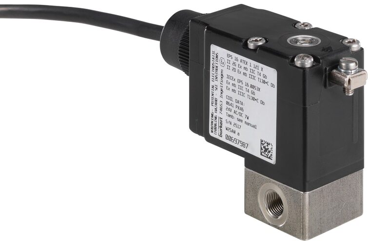 Solenoid Valve G1/4'' NC Stainless steel FKM -1-3.5bar/-15-51psi 24VDC Oxygen Fat/Oil Free 2873 20002924