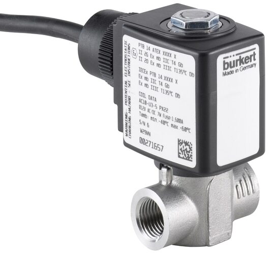 Solenoid Valve G1/2'' NC Stainless steel PTFE 0-35bar/508psi 24VAC/DC ATEX 6240 380833