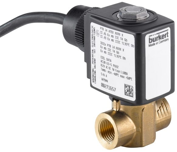Solenoid Valve G3/8'' NC Brass PTFE 0-16bar/232psi 24VAC/DC ATEX 6240 360353