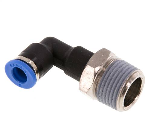 6mm x R3/8'' 90deg Elbow Push-in Fitting with Male Threads Brass/PA 66 NBR Long Body Rotatable [2 Pieces]