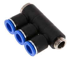 12mm x G3/8'' 3-way Manifold Push-in Fitting with Male Threads Brass/PA 66 NBR Rotatable