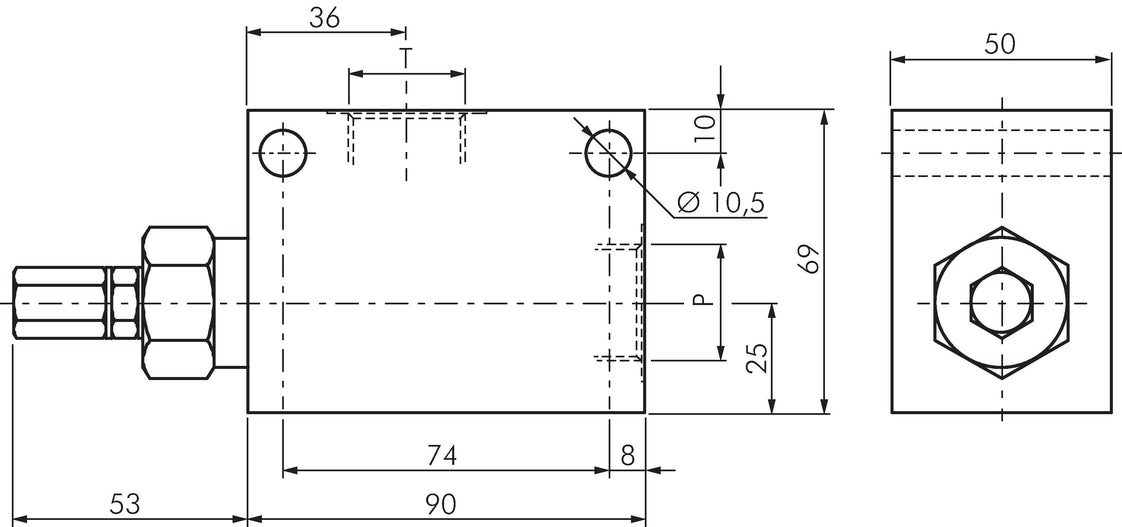 Válvula de alivio de presión hidráulica en línea G1/2'' 10-210bar 150l/min