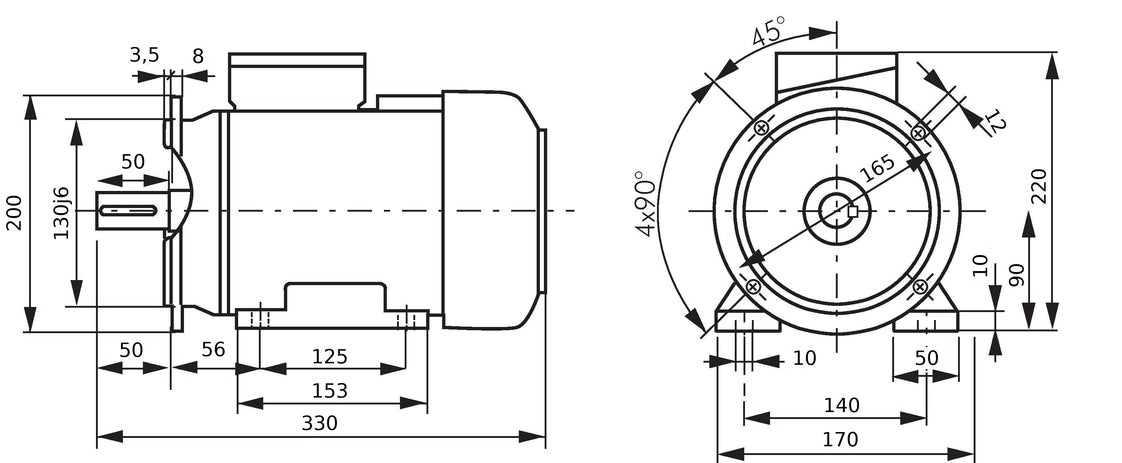 Motor trifásico 2,2kW 2 polos IEC 90 B35 fijación por pies y brida 400/690V