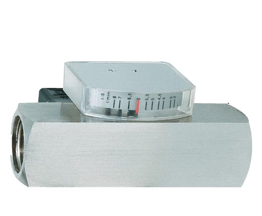 Caudalímetro e interruptor de caudal de área variable para aceite 20-60 l/min G1'' de acero inoxidable