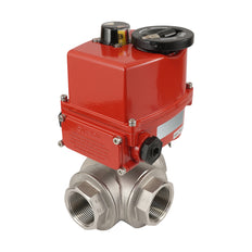 G Válvula de bola eléctrica de acero inoxidable de 3 vías y 1 1/4 pulgadas (paso en T) 100-240 V CA