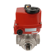 G Válvula de bola eléctrica de acero inoxidable de 3 vías y 1 1/4 pulgadas (puerto en L) 100-240 V CA