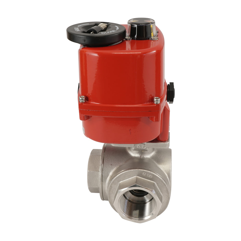 G 1 1/4 inch 3-Way stainless steel electric ball valve (L-port) 24 V AC/DC