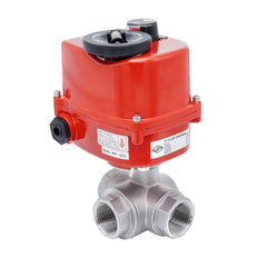 Rp 1-1/2'' T-Port 3-Way Stainless Steel Electric Ball Valve 100-240 V AC