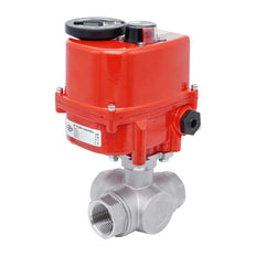 Rp 1-1/2'' T-Port 3-Way Stainless Steel Electric Ball Valve 24 V AC/DC