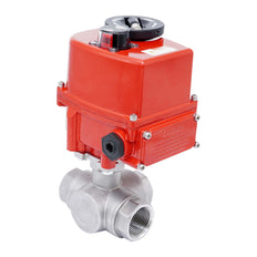 Rp 1-1/2'' L-Port 3-Way Stainless Steel Electric Ball Valve 100-240 V AC
