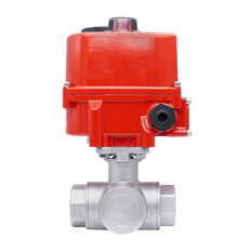 Rp 1-1/2'' L-Port 3-Way Stainless Steel Electric Ball Valve 100-240 V AC