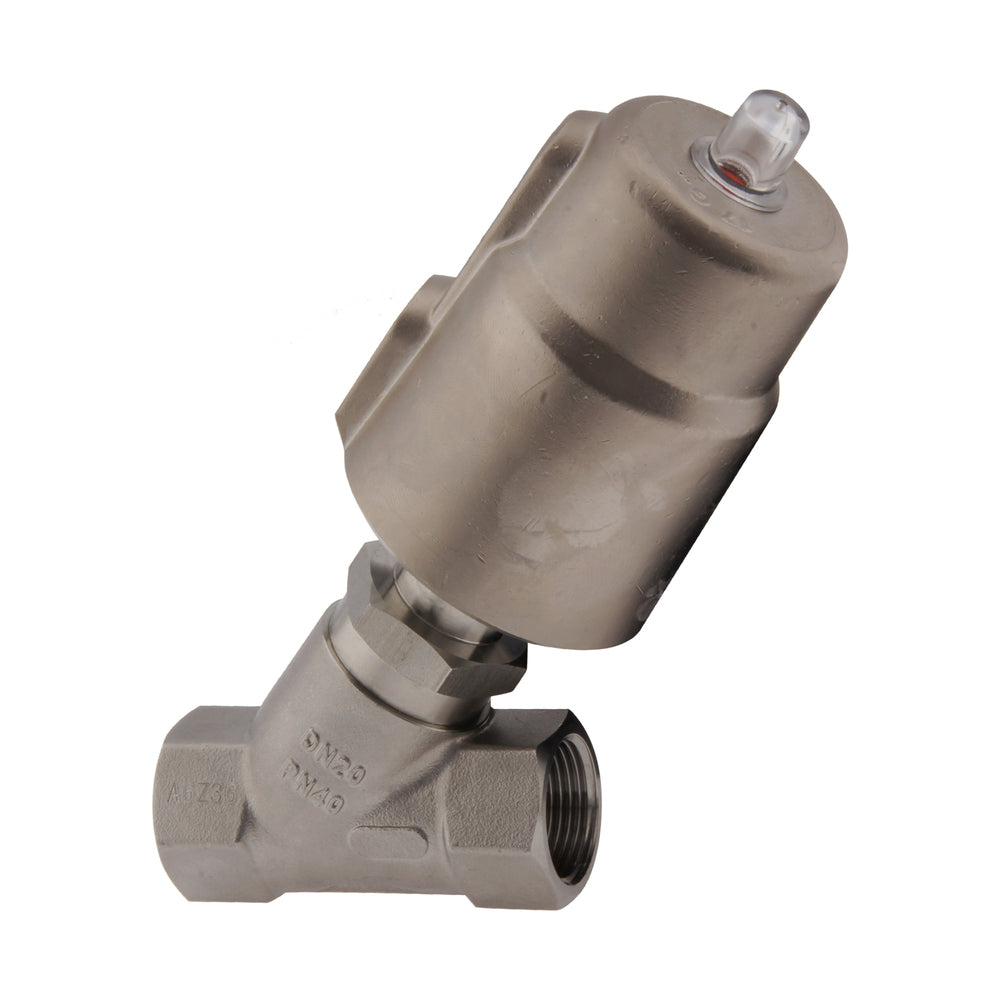 G2'' PTFE 20bar NO Válvula de asiento en ángulo Acero inoxidable/latón AL2