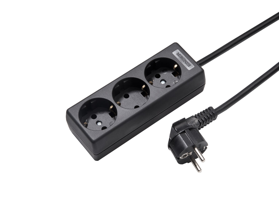 Martin Kaiser Zócalo de 3 vías con contacto de puesta a tierra y cable de 1,5 m Negro (Enchufe Europeo) - 1030ZL/15W/sw [10 Piezas]
