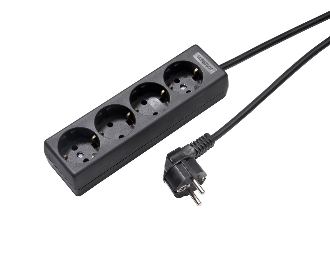 Martin Kaiser Enchufe de 4 vías con toma de tierra y cable de 3 m Negro (Enchufe Europeo) - 1040ZL3-15W/sw [10 Piezas]
