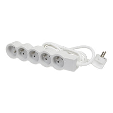 Toma de corriente estándar 5x2P con cable de 3 m con toma de tierra Blanco-Gris (Enchufe Europeo) - 049492 [10 Piezas]