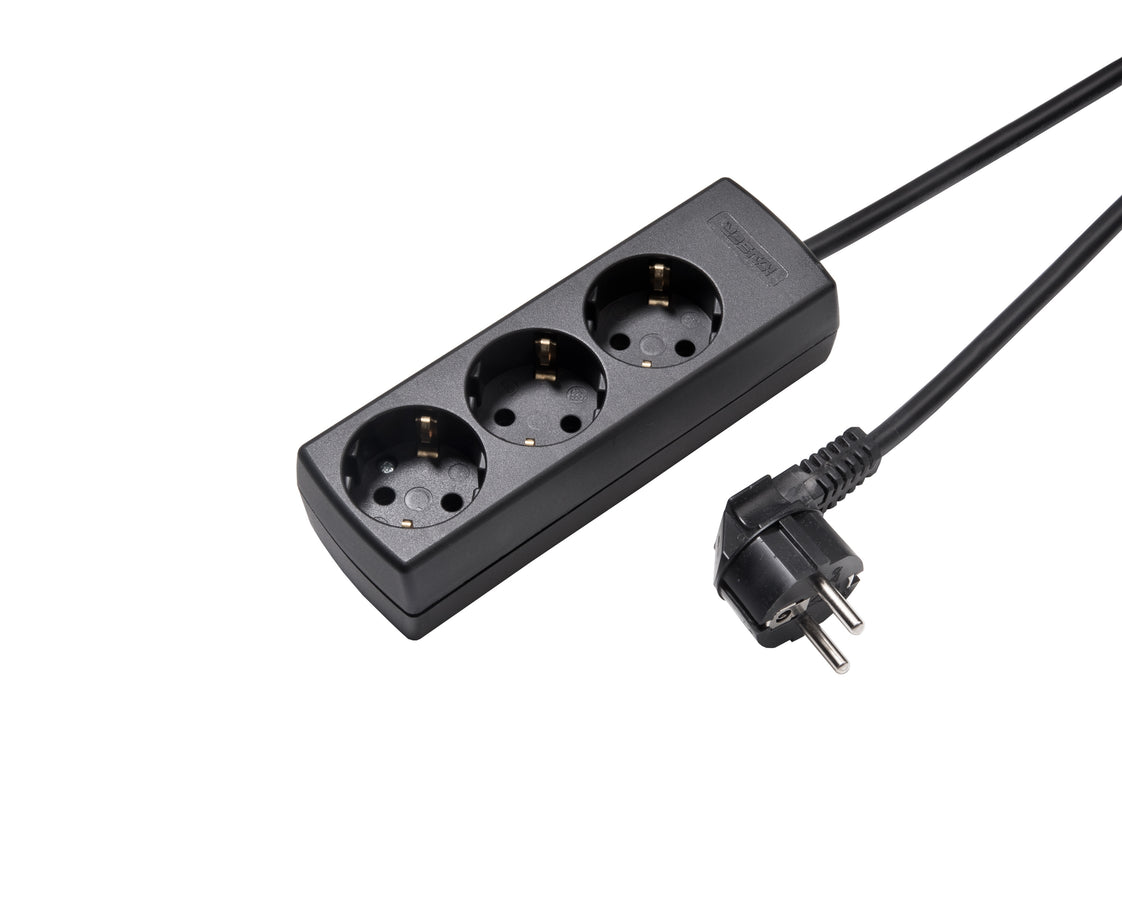 Martin Kaiser Toma de 3 vías 45 grados con contacto de puesta a tierra y cable de 3 m Negro (Enchufe Europeo) - 1047ZL3-15W/sw [10 Piezas]