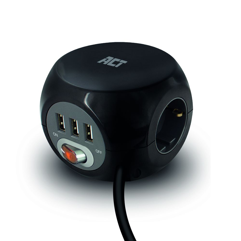 Act Cube Pdu Regleta De Alimentación Con 3 Salidas Y Puertos Usb (Enchufe Europeo) - Ac2400