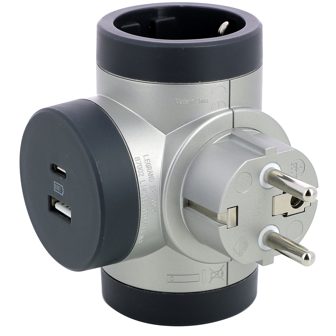 Enchufe Dominó Giratorio 3x2P+A Con USB A+C - Blanco y Negro (Enchufe Europeo) - 694524 [10 Piezas]