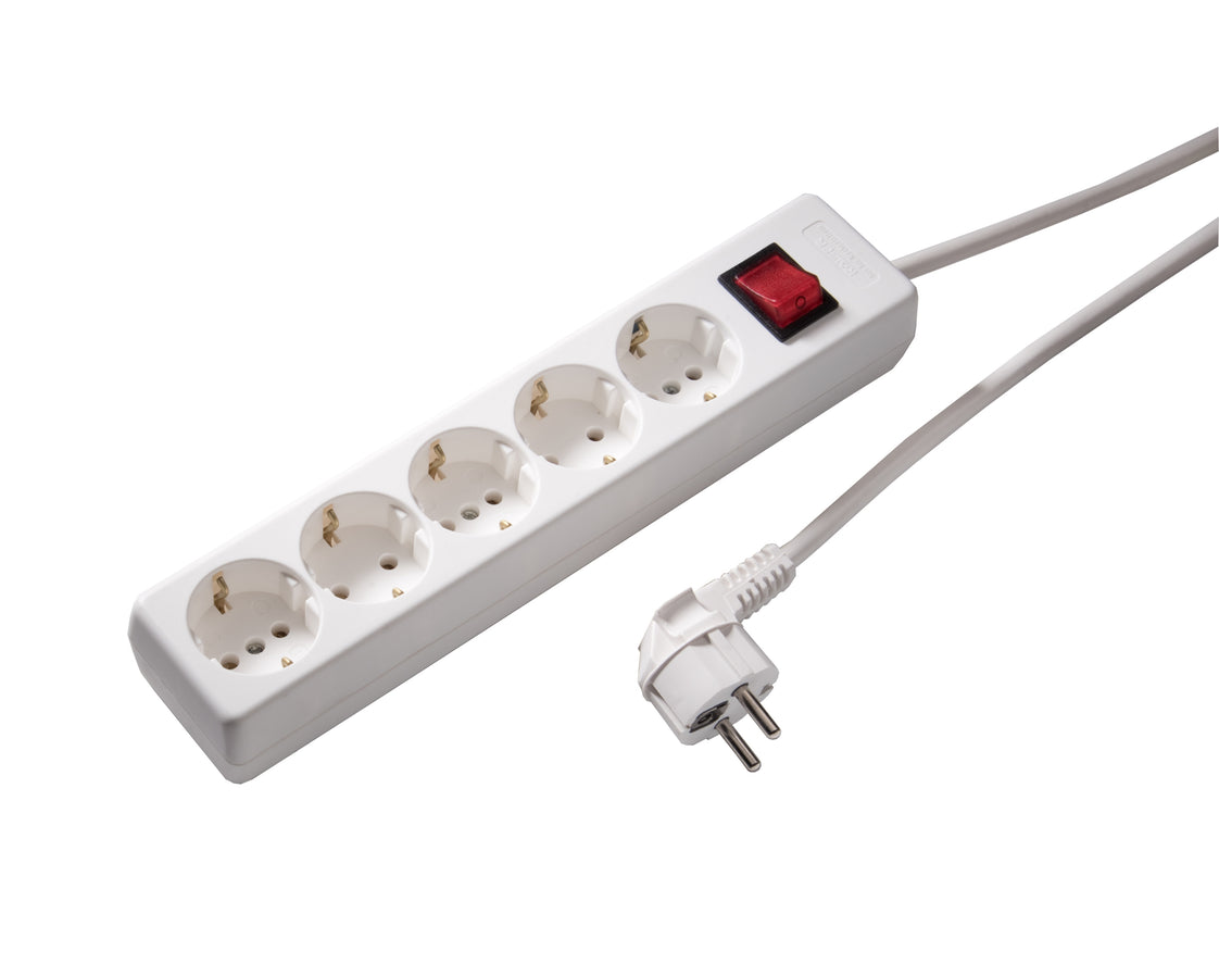 Martin Kaiser Toma de 5 vías 90 grados con interruptor y cable 3M (Enchufe Europeo) - 1050ZL3-15W/KWS [8 Piezas]