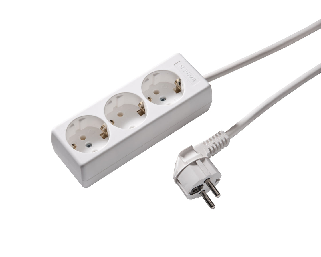 Martin Kaiser Zócalo de 3 vías con cable de puesta a tierra de 3 m Blanco ártico (Enchufe Europeo) - 1030ZL3-15W/kws [10 Piezas]