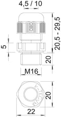 Conector De Cable M16 Métrico Con Alivio De Tensión IP68 Negro PA - 2022966 [10 Piezas]