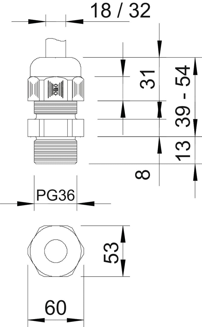 Entrante De Cable Industrial PG36 IP68 Con Alivio De Tensión - 2022680