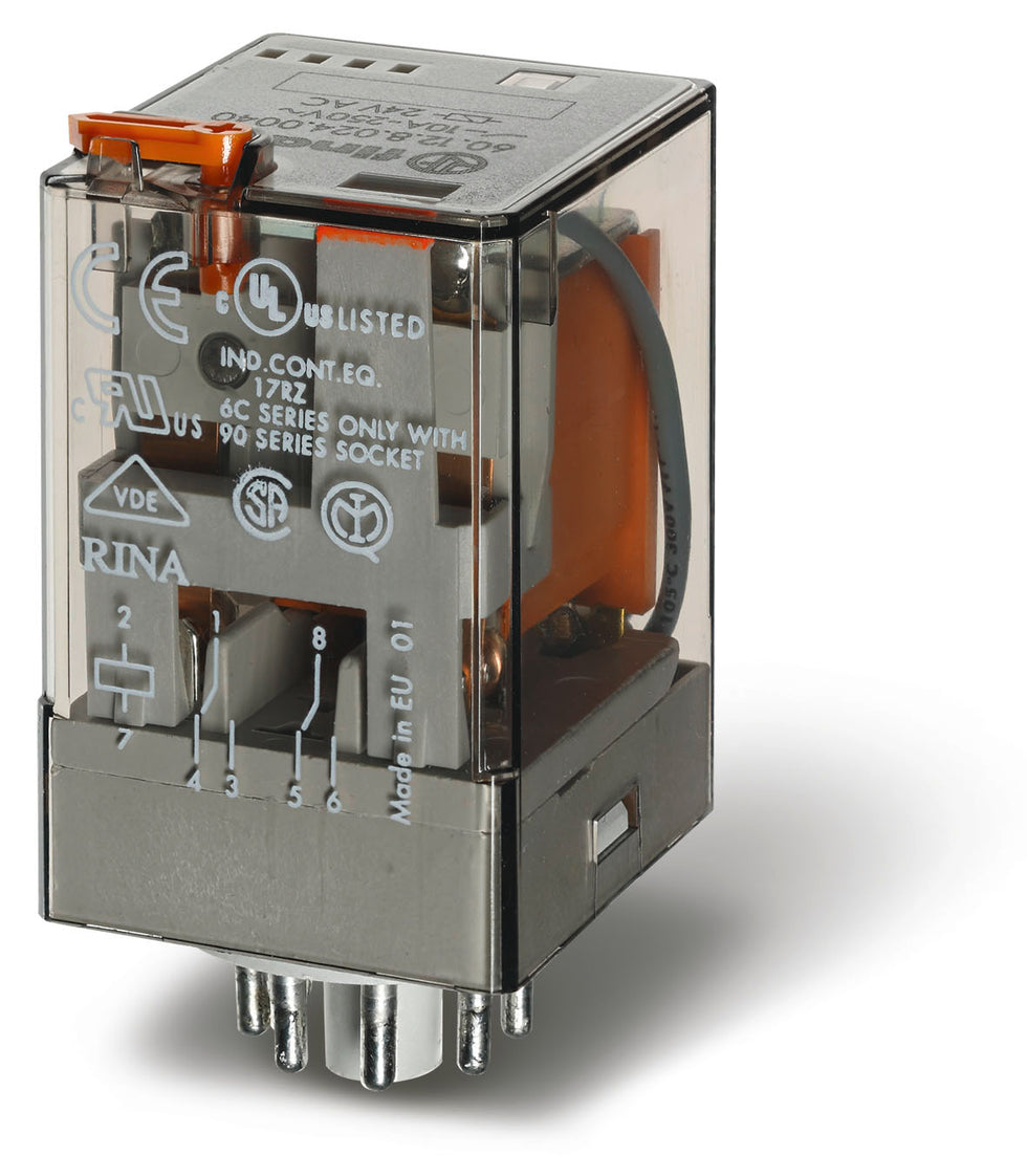 Relé Industrial Finder 24 V CC 10 A Doble Contacto Con Prueba - 60.12.9.024.0040