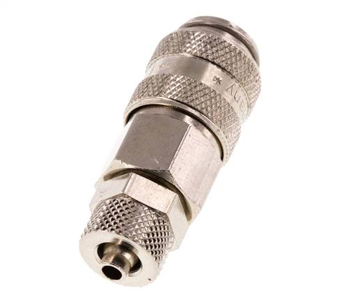 Latón niquelado DN 5 Racor de acoplamiento de aire Tuerca de unión de 4x6 mm Cierre doble