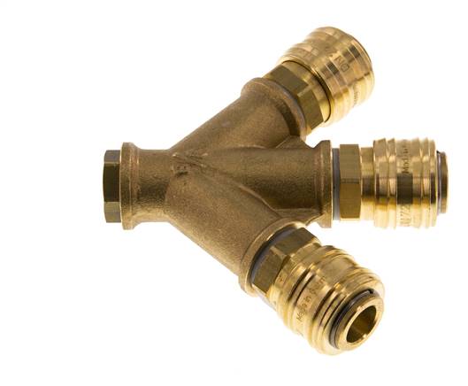 Acoplamiento de aire de latón DN 7.2 (Euro) Enchufe G 1/4 pulgada hembra para montaje en pared 3 vías