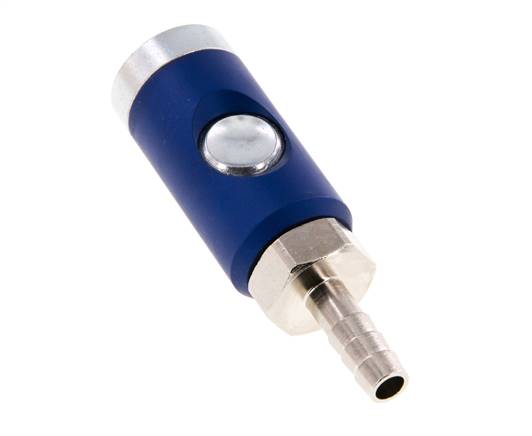 Enchufe de seguridad de acero templado DN 7,4 con botón pulsador Pilar para manguera de 8 mm