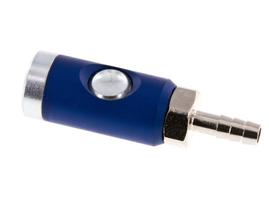 Enchufe de seguridad de acero templado DN 7,4 con botón pulsador Pilar para manguera de 8 mm
