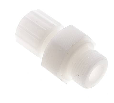 Racor de compresión recto 15x9mm y G3/4'' PVDF con rosca macho 10 bar PVC y PA