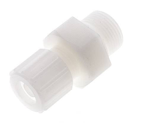 Racor de compresión recto 15x9mm y G3/4'' PVDF con rosca macho 10 bar PVC y PA