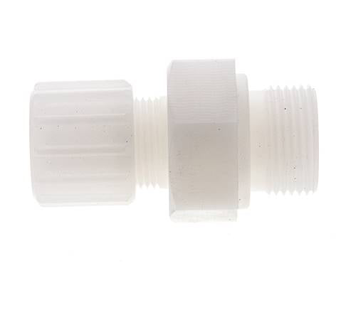 Racor de compresión recto 15x9mm y G3/4'' PVDF con rosca macho 10 bar PVC y PA
