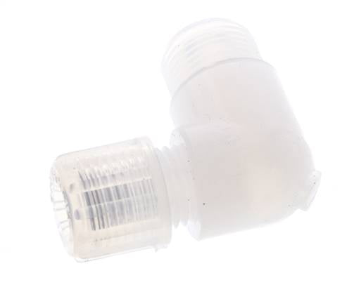 Accesorio de corte acodado de PFA 8x6 mm y G3/8'' con roscas macho 10 bar