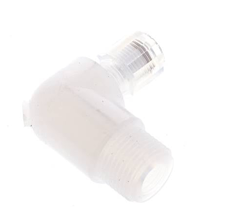 Accesorio de corte acodado de PFA de 6x4 mm y G3/8'' con roscas macho 10 bar