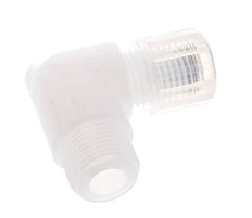 Accesorio de corte acodado de PFA 8x6 mm y G3/8'' con roscas macho 10 bar