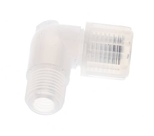 Accesorio de corte acodado de PFA 8x6 mm y G1/4'' con roscas macho 10 bar