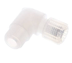 Accesorio de corte acodado de PFA 8x6 mm y G3/8'' con roscas macho 10 bar