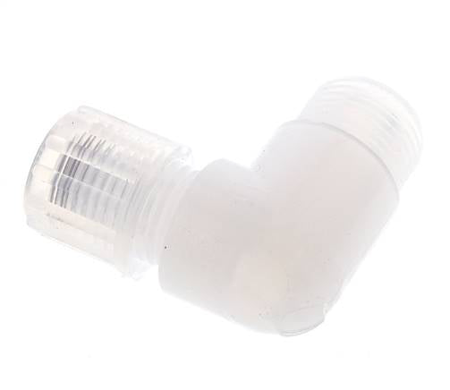 Accesorio de corte acodado de PFA 8x6 mm y G3/8'' con roscas macho 10 bar