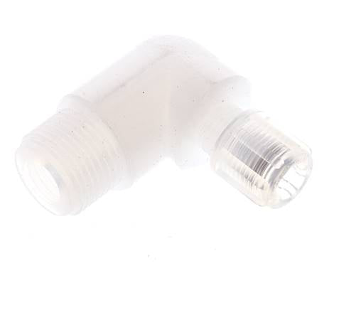 Accesorio de corte acodado de PFA de 6x4 mm y G3/8'' con roscas macho 10 bar