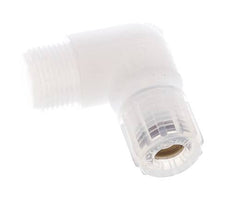 Accesorio de corte acodado de PFA 8x6 mm y G3/8'' con roscas macho 10 bar