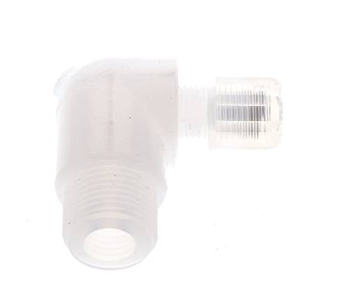 Accesorio de corte acodado de PFA de 6x4 mm y G3/8'' con roscas macho 10 bar